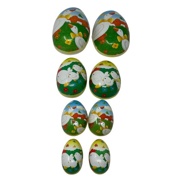 Set Of 4 Vintage Paper Mache Nesting Easter Eggs Farm Germany Mother Goose - Picture 4 of 16